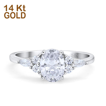 14K White Gold Art Deco Oval Wedding Ring Marquise Simulated Cubic Zirconia